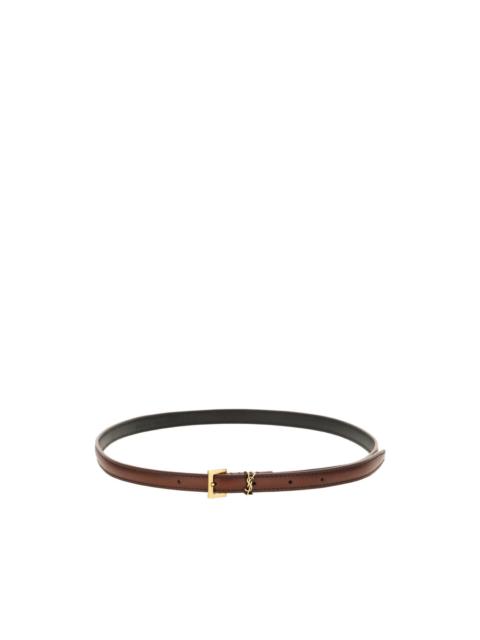 SAINT LAURENT Cassandre aged-effect leather buckle belt