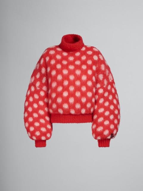Marni RED PUFFY MOHAIR JUMPER WITH POLKA DOTS