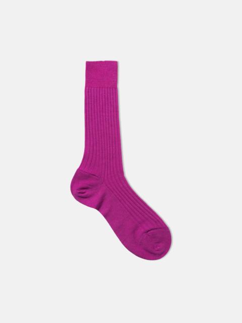 J. PRESS MADE-IN-ENGLAND MAGENTA RIBBED MERINO WOOL MID-CALF SOCKS