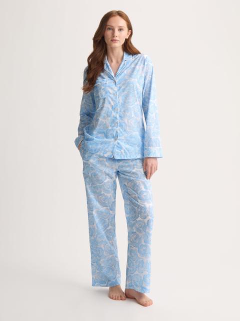 Derek Rose Ledbury Cotton Batiste Pajamas Light Blue & White Rose