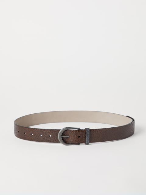 Glossy hammered calfskin belt with monili