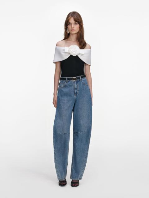 self-portrait Black Crepe Flower Top