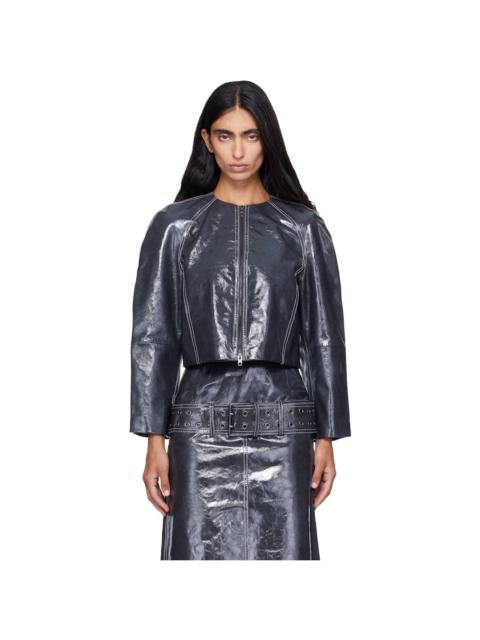 Diesel Gray Patent-Leather Cocoon Sleeve Jacket