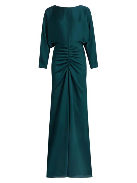 AMSALE Women's Pebbled Satin Dolman Column Gown - Petrol