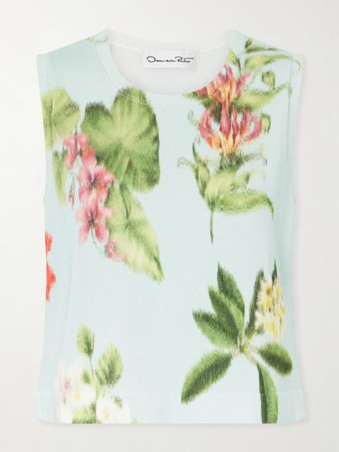 Oscar de la Renta Floral-print Cotton-blend Knitted Tank
