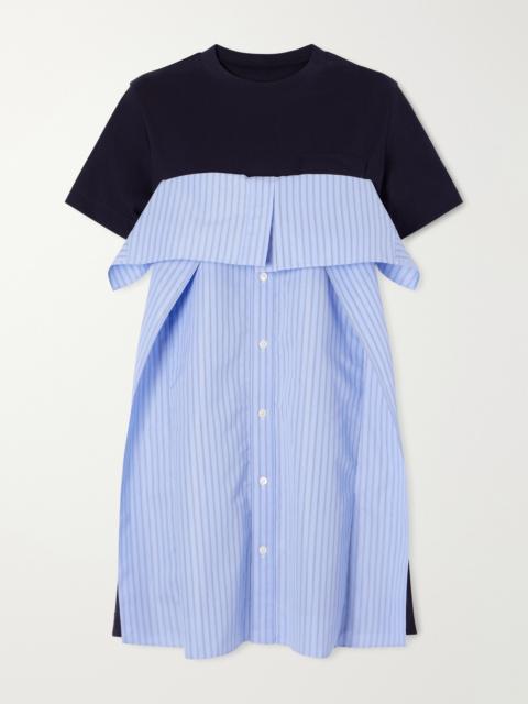sacai Paneled Ruffled Cotton-jersey And Poplin Mini Dress