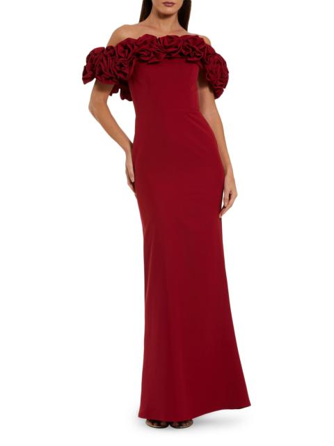 MAC DUGGAL Women's Off-the-Shoulder Crepe Column Gown - Ruby