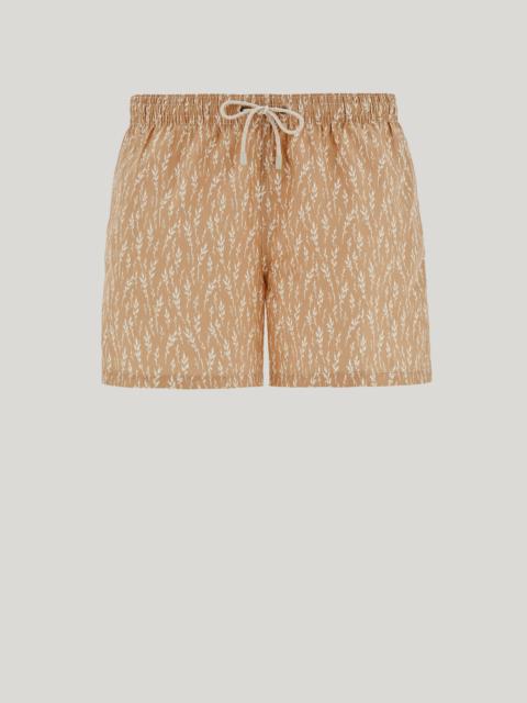 Canali BEIGE SWIM SHORTS WITH BOTANICAL PRINT IN TECHNICAL FABRIC