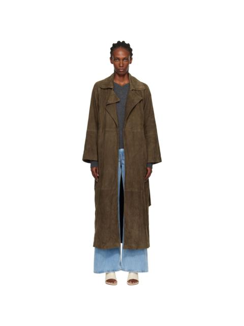 NOUR HAMMOUR Green Althea Belted Suede Coat