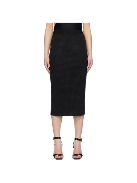 Black Crystal-Cut Midi Skirt