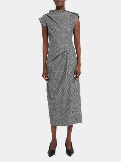 MICHAEL KORS COLLECTION Plaid Wool Draped Midi Dress