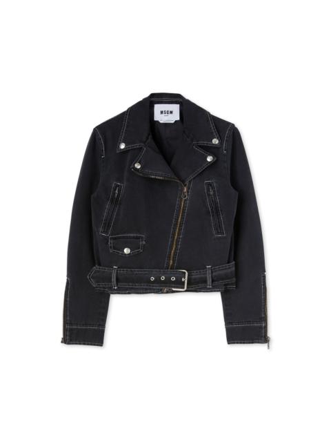 MSGM "Black Denim with Stitches" Biker jacket