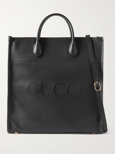 GUCCI Logo-Embossed Full-Grain Leather Tote Bag