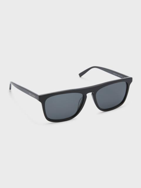 SAINT LAURENT Men's Slim Acetate Aviator Sunglasses with Logo
