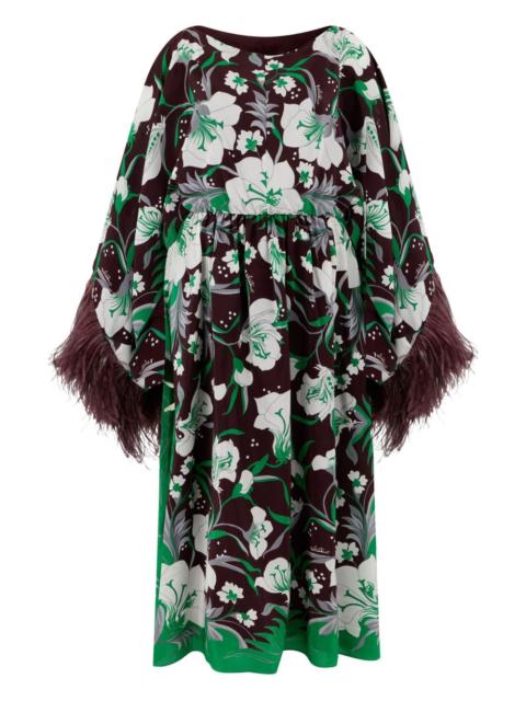 Valentino feather-trim floral dress