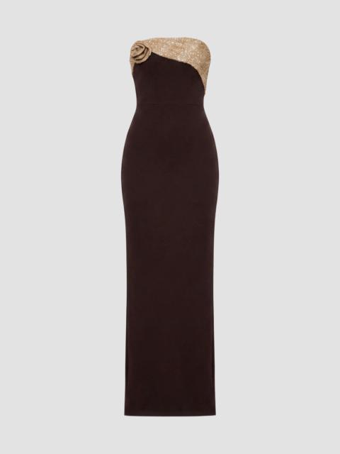 Dress The Population Women's Lorraine Rosette Strapless Gown - Mocha Multi