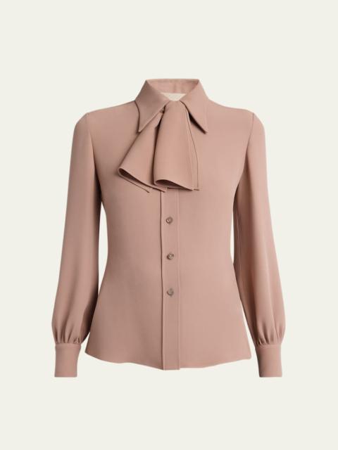 Valentino Neck-Scarf Silk Georgette Button-Down Shirt