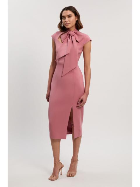 KAREN MILLEN Petite Compact Stretch Bow Tie Neck Tailored Pencil Midi Dress
