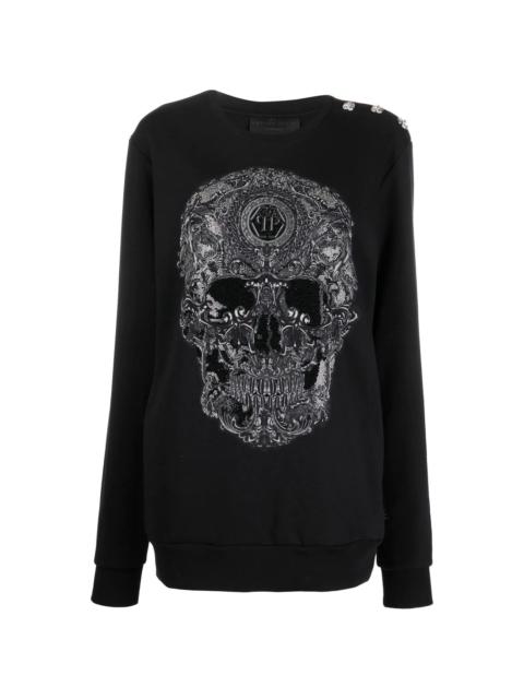 embroidered-skull crew neck sweatshirt