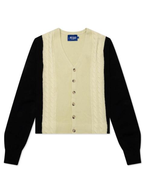 AWAKE NY CONTRAST PANEL WOOL CARDIGAN - IVORY/BLACK