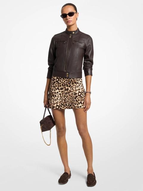 MICHAEL KORS Leopard Print Stretch Crepe Skirt