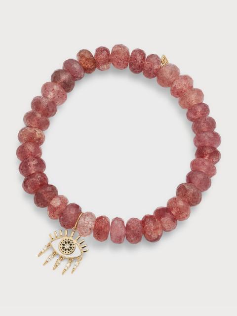 SYDNEY EVAN 8mm Faceted Cherry Quartz Bead Bracelet With Kaleidoscope Eye Charm