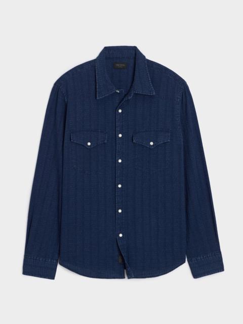 TODD SNYDER Denim Jacquard Western Shirt
