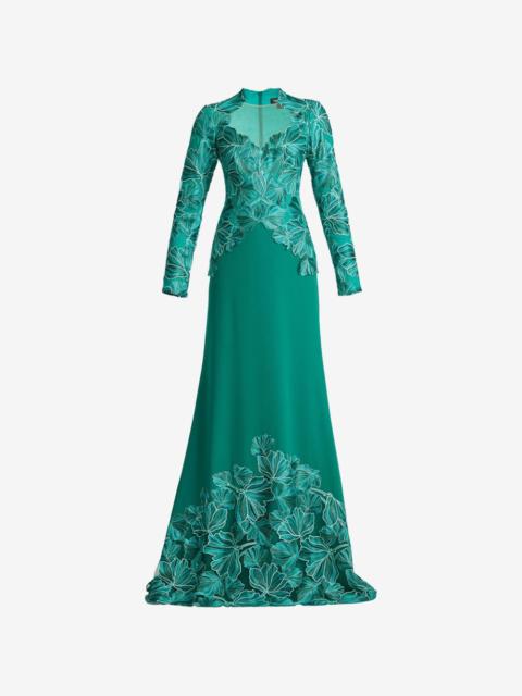 TADASHI SHOJI floral long-sleeve maxi dress