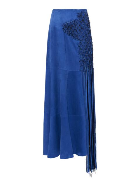 GABRIELA HEARST Riverine Fringed Suede Maxi Skirt blue