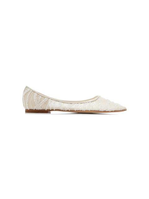 JIMMY CHOO Love Embellished Mesh Ballet Flats white