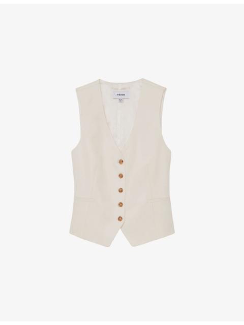 REISS Malin V-Neck Button-Through Woven Waistcoat