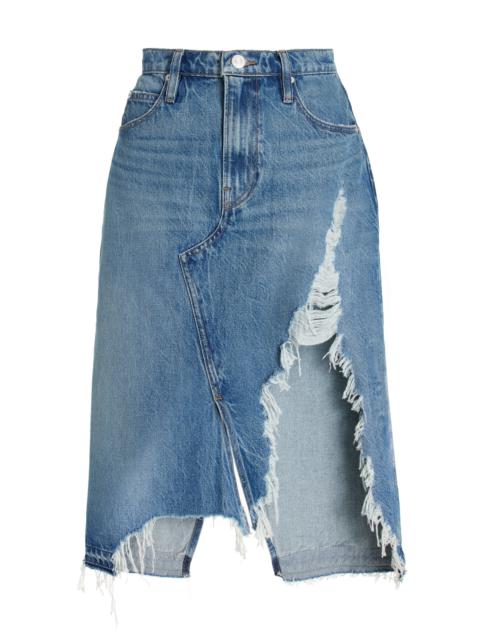 FRAME Deconstructed Frayed Denim Midi Skirt blue