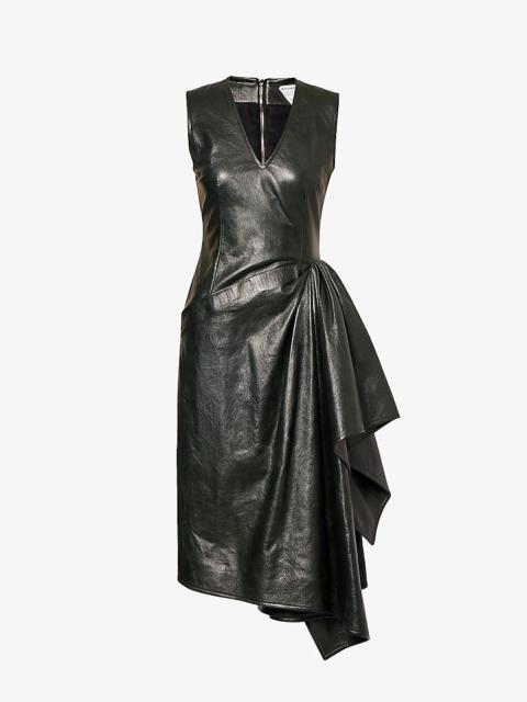 Bottega Veneta V-neck sleeveless leather midi dress