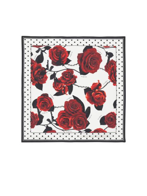 Red Roses and Polka Dots printed silk scarf