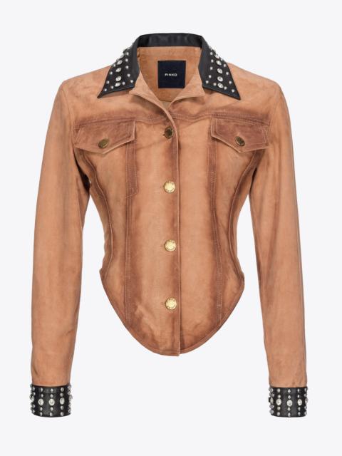 BUSTIER JACKET IN AGED-EFFECT SUEDE WITH STUDS