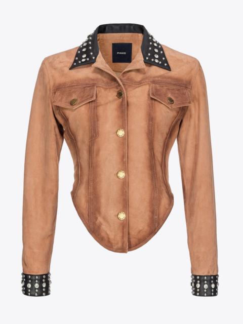 PINKO BUSTIER JACKET IN AGED-EFFECT SUEDE WITH STUDS