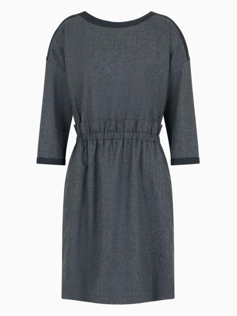 Icon mélange wool flannel dress with gathering at the waist