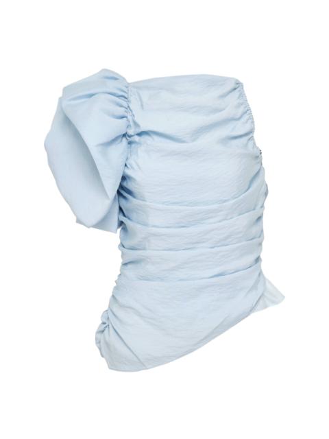 pushBUTTON Light Blue Asymmetric Puffed Sleeve Top