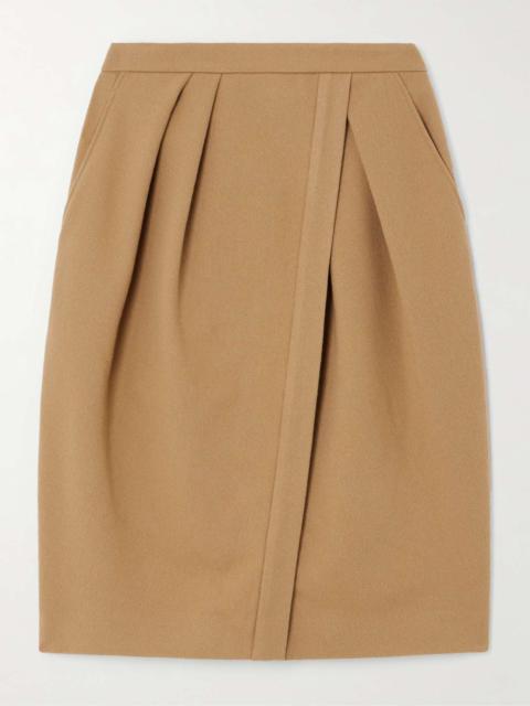 Wrap-effect pleated wool-blend midi skirt