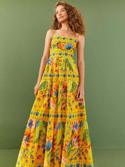 FARM RIO Yellow Summer Garden Sleeveless Maxi Dress
