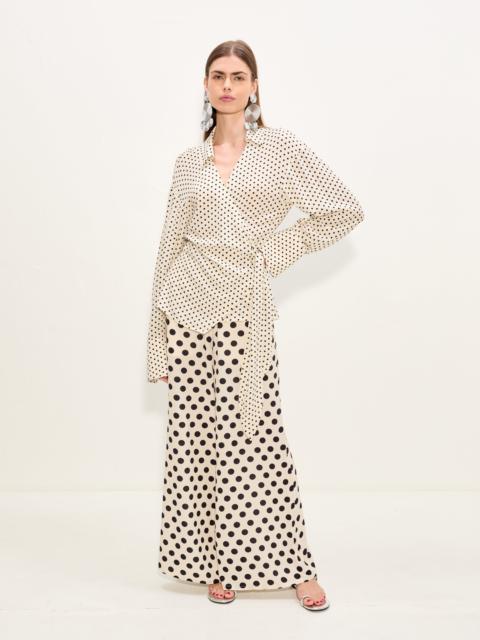 SIMONMILLER Anya Crepe Wrap Top In Macadamia/Black Polka Dot