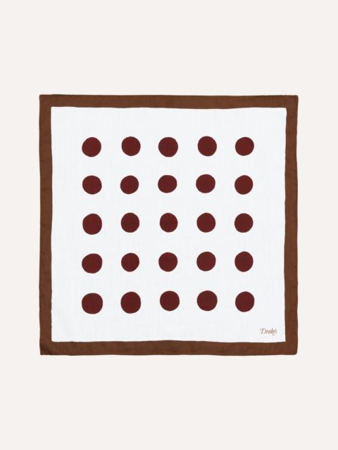 Drake's Brown, Ecru and Red Large Spots Print Cotton-Silk Pocket Square