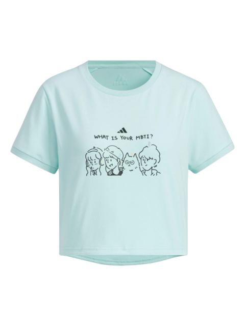 adidas (WMNS) adidas Graphic Crop T-Shirt 'Teal Black' JN6664