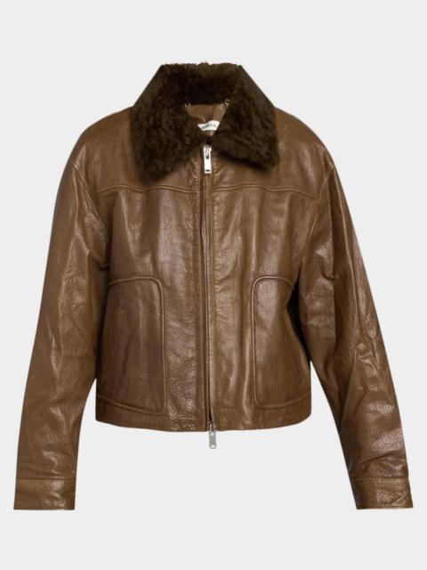 SIMKHAI Mel Textured Leather Bomber Jacket