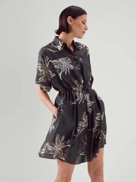 Brunello Cucinelli Silk marine flower pongée shirt dress with monili