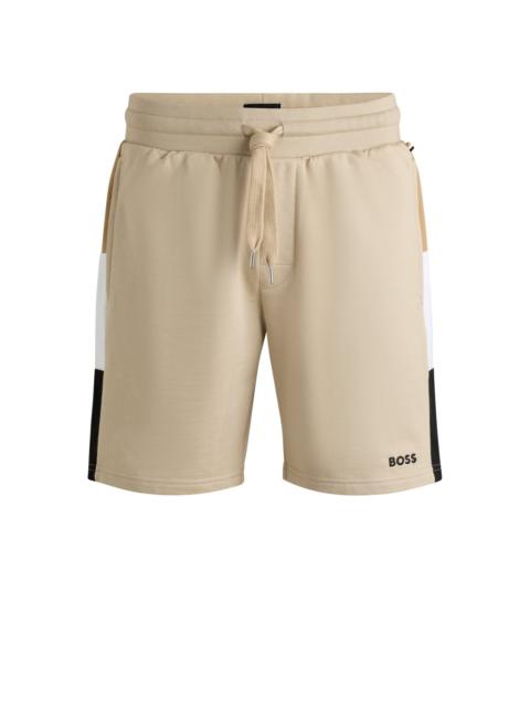 BOSS COTTON-TERRY SHORTS WITH SIGNATURE-STRIPE SIDE PANELS