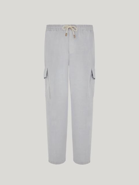 Canali LIGHT GRAY LINEN AND COTTON CARGO PANTS WITH DRAWSTRING