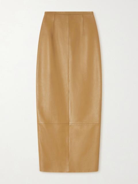 KHAITE Winton Paneled Leather Midi Skirt