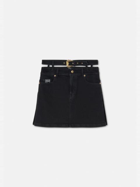 Baroque Buckle Denim Mini Skirt