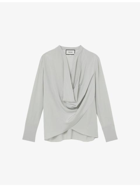 REISS Lauren Notch-Neck Draped Silk Shirt